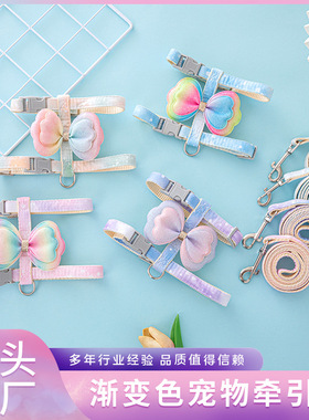 宠物牵引绳蝴蝶结防挣脱工字牵引绳中小型遛猫绳猫用品宠物牵引带