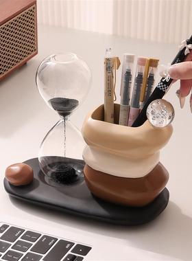轻奢时来运转笔筒沙漏生日礼物摆件办公室桌面装饰高级感磁吸实用