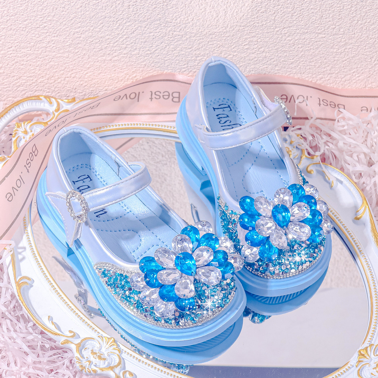 女童水晶鞋蓝色冰雪奇缘新款水钻宝宝公主鞋银色高跟鞋小女孩单鞋,童鞋/婴儿鞋/亲子鞋,水晶/水钻鞋,淘宝优惠券,粉丝福利购,淘宝优惠卷