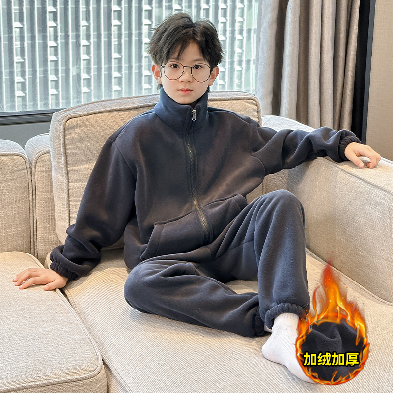 儿童睡衣秋冬男孩保暖法兰绒套装