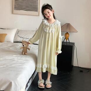 女童睡裙春秋2026新款儿童长袖公主风连衣裙中大童女孩家居服睡衣