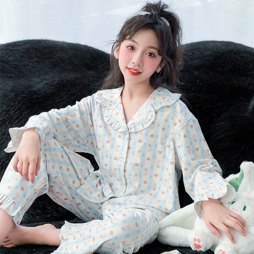 女童睡衣秋冬季德绒长袖家居服