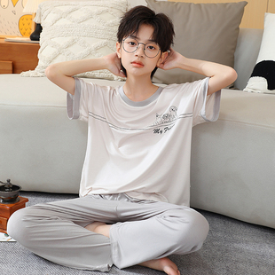 男童睡衣夏季2026新款儿童莫代尔短袖薄款青少年家居服套装可外穿