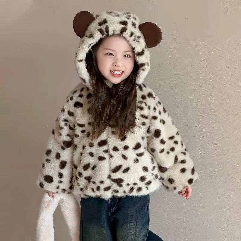 女童春秋款豹纹棉服外套