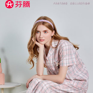 家居服套80559 芬腾睡衣女士夏季 小气泡棉系列梭织短袖 七分裤 时尚