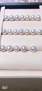 水之泪天然珍珠淡水ak近圆少瑕8 9mm白透粉强光坑点半孔裸珠颗粒