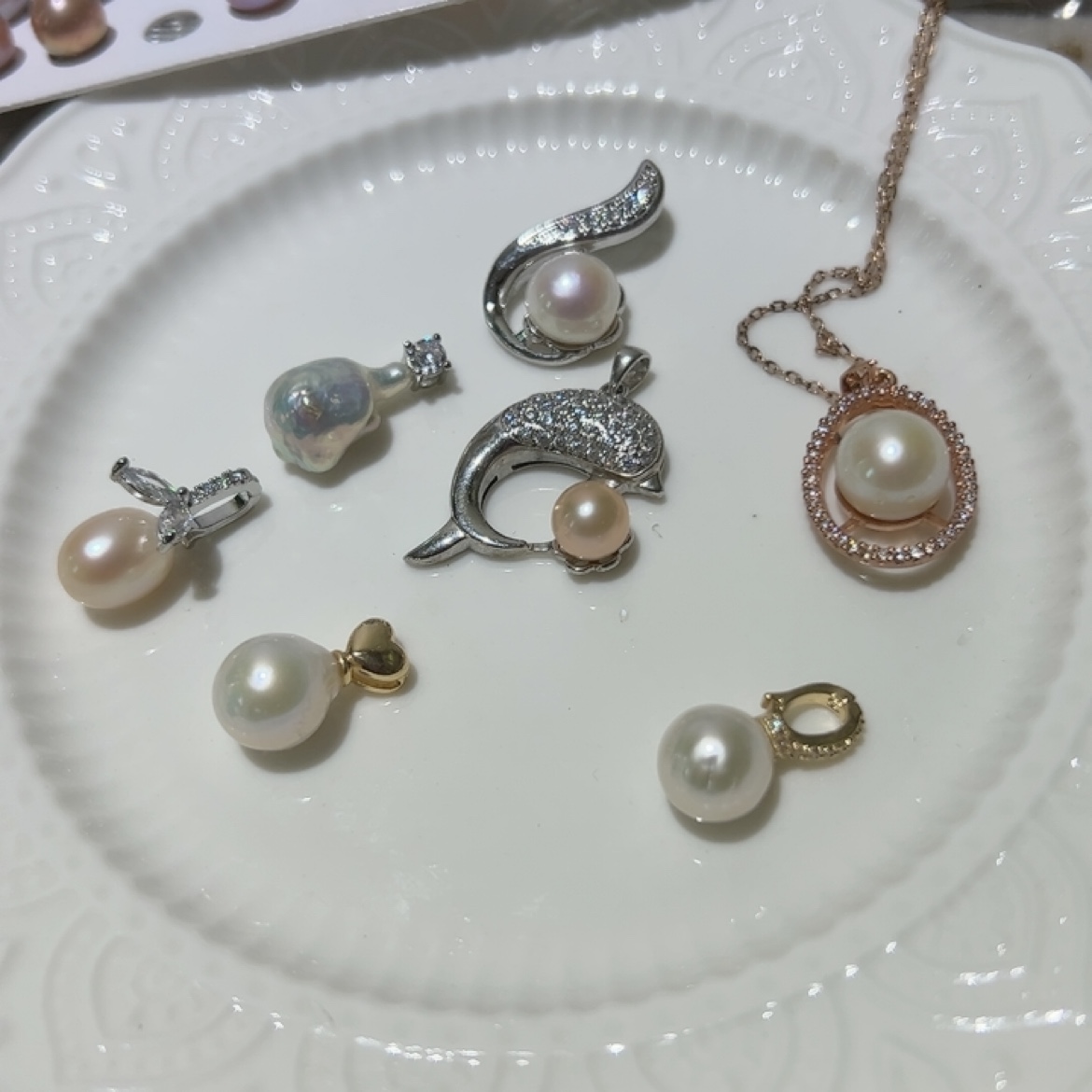 清库存水之泪天然淡水珍珠吊坠8-12微瑕14k包金圆形米形巴洛克女