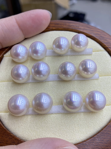 水之泪天然淡水珍珠爱迪生白透粉半孔颗粒裸珠10-11mm圆强光微瑕