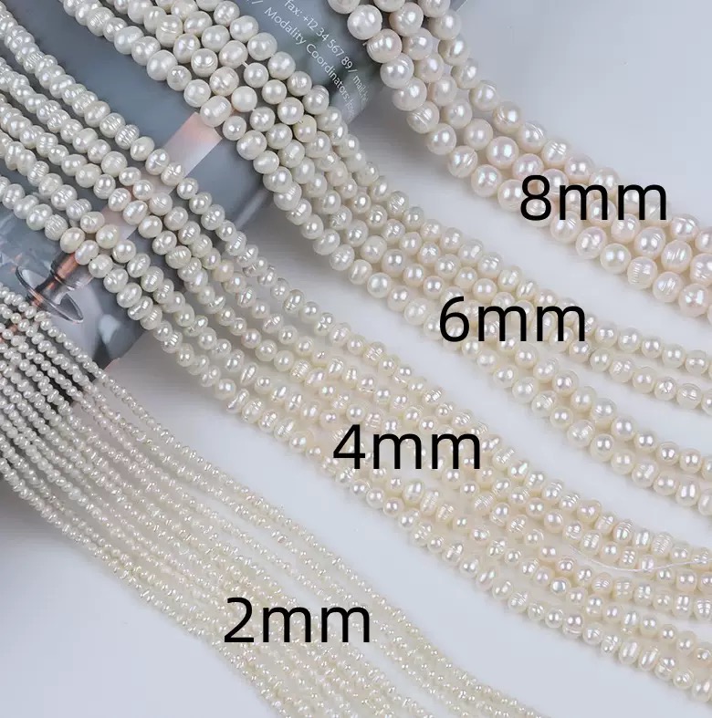 水之泪天然淡水珍珠2-11无核项链半成品有瑕特色螺纹近圆土豆形状