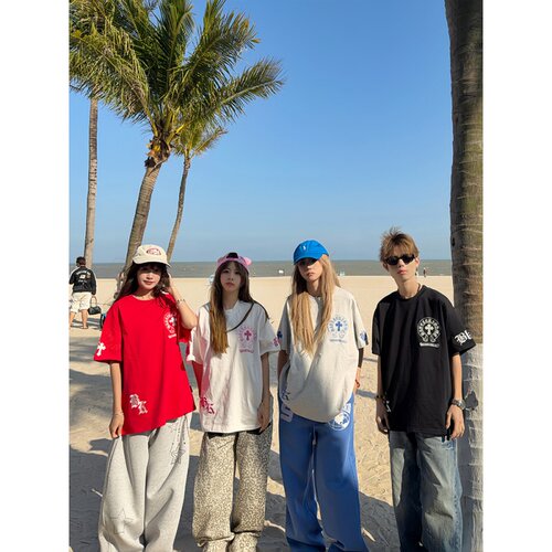 HandSeven十字架刺绣字母短袖T恤