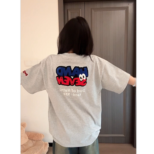 短袖美式薄款刺绣男女T恤上衣