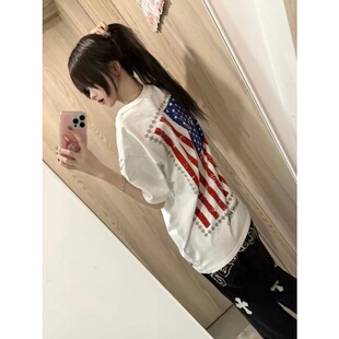 HandSeven早春夏季美式复古小众旗帜印花宽松短袖T恤休闲百搭上衣
