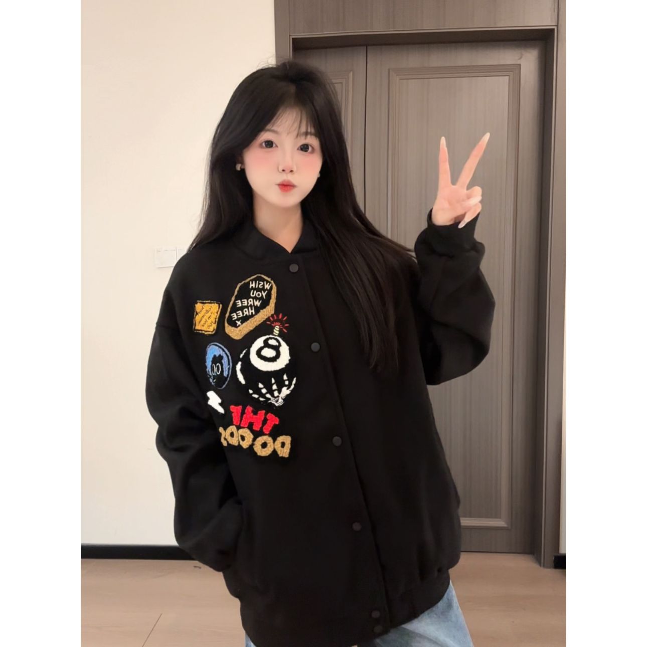 HandSeven美式街头微章字母刺绣春秋男女同穿氛围感高阶夹克外套