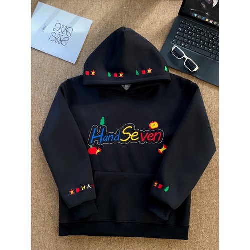 HandSeven高街彩色刺绣连帽卫衣