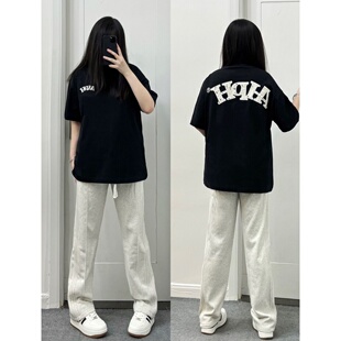 HandSeven美式复古字母刺绣宽松休闲慵懒风夏季新款街头潮流T恤