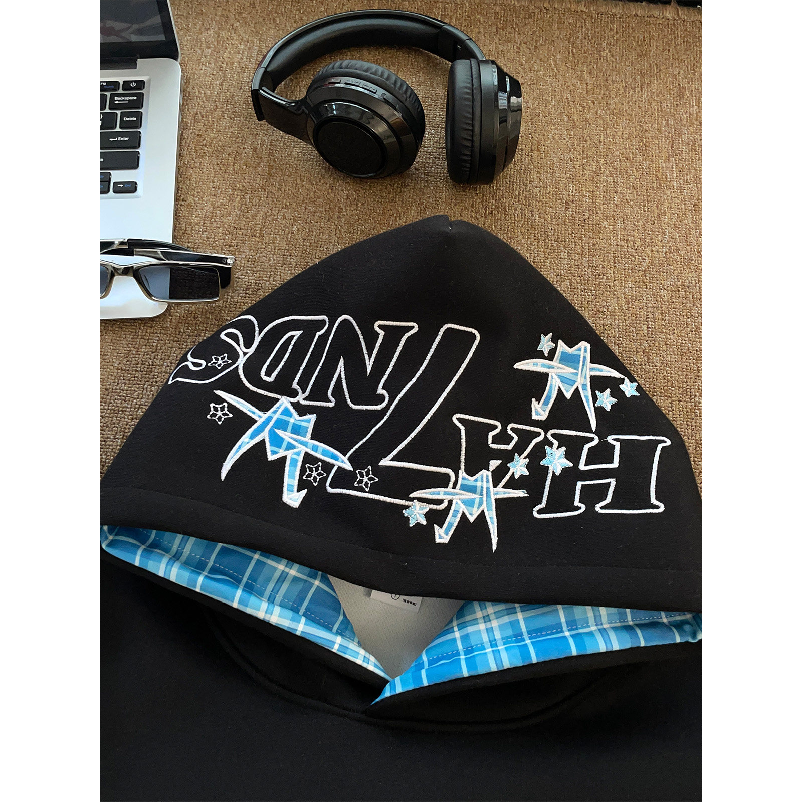 HandSeven高级感千纸鹤刺绣连帽卫衣重磅秋冬保暖新款宽松外套潮