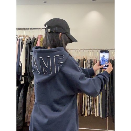 HandSeven刺绣字母连帽卫衣秋冬美式复古国潮牌宽松oversize外套