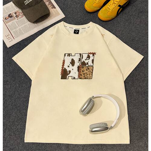 HandSeven重磅奶牛纹宽松T恤