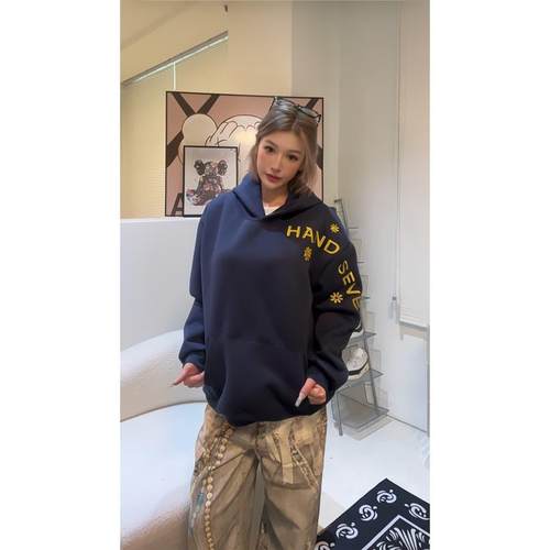 HandSeven刺绣重磅~卫衣女款宽松连帽衫潮牌秋冬季美式休闲外套女