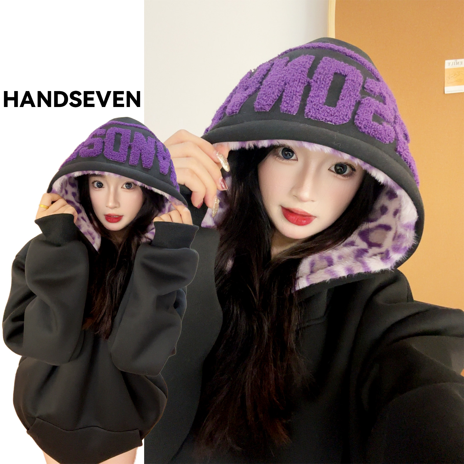 HandSeven复古字母刺绣连帽卫衣