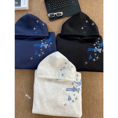 HandSeven韩系蝴蝶刺绣帽卫衣女