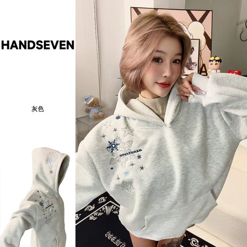 重磅雪花刺绣连帽卫衣