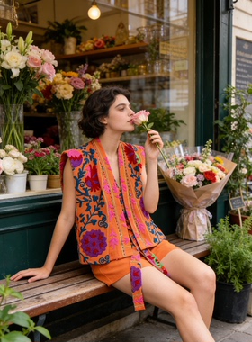 夏萨珑！suzani印度进口法式小众26秋冬特色刺绣花枝纯棉背心马甲