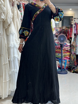 夏萨珑！泰国摩洛哥印度手工钉珠波西米亚收腰孔雀夏连衣裙经典花