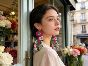 夏萨珑！DIY异域风情耳环吊坠花朵孤品耳环清迈手工编织花朵耳饰