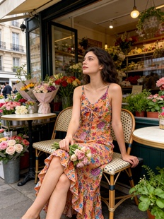 夏萨珑 乡村 花仙子清迈棉刺绣钉珠度假风波西米亚连衣裙 法式