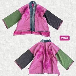 外套开衫 泰国手工刺子绣水洗棉拼布和服式 上衣秋 彩拼新款 夏萨珑