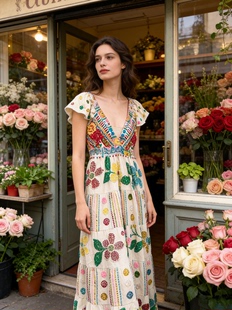 ｛法式街拍｝夏萨珑！富家千金重工手工钉珠刺绣仙女度假风连衣裙