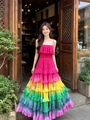 ｛山野染彩虹｝！泰国曼谷Thaidyes家高品质生态棉旅拍仙女蛋糕裙