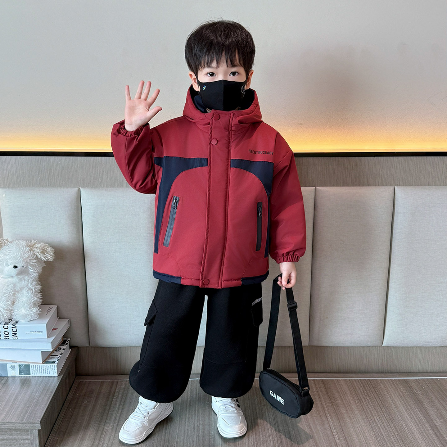 冲锋衣男童加绒外套2025新款宝宝加厚儿童棉服派克服男孩冬装潮帅