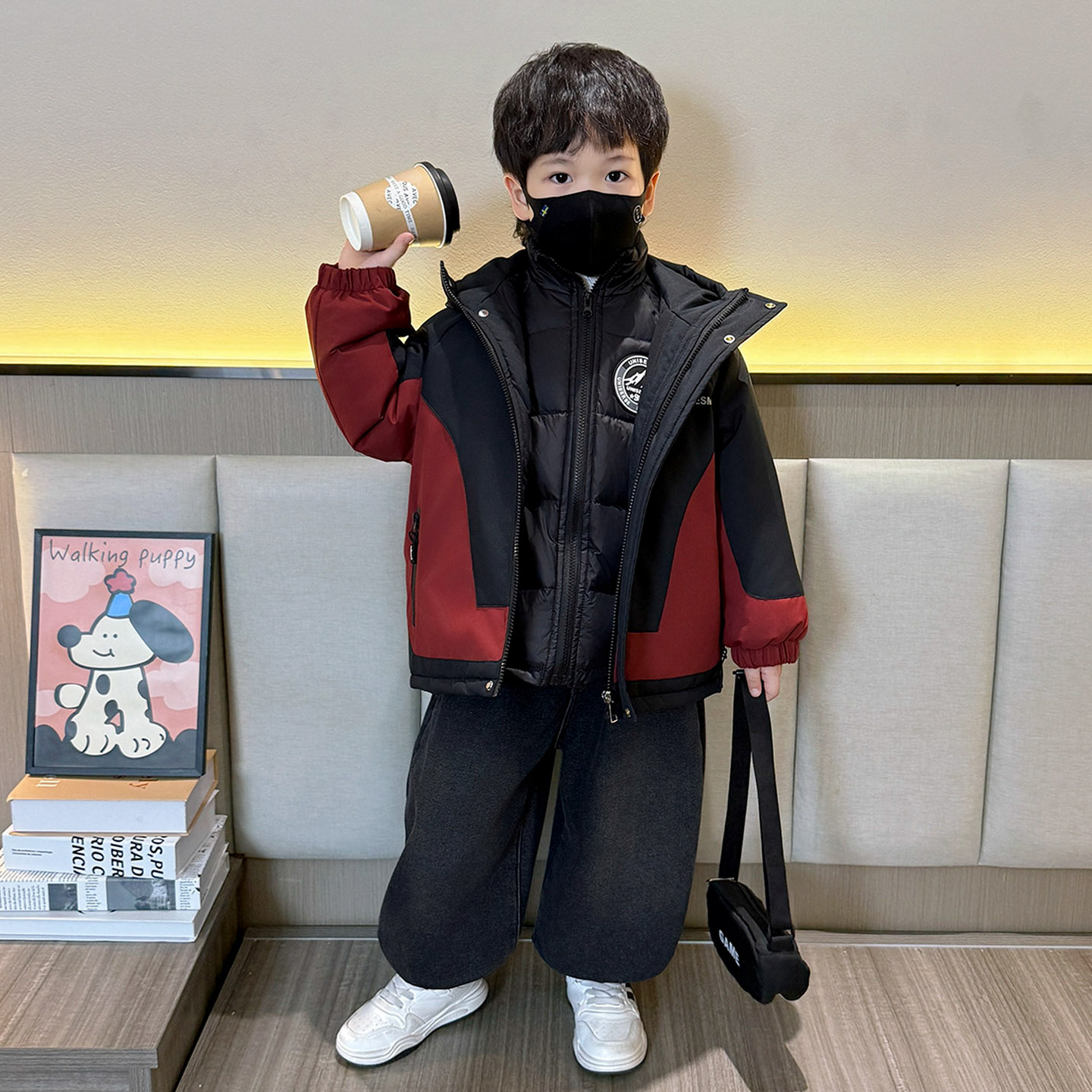 男童三合一冲锋衣外套羽绒内胆