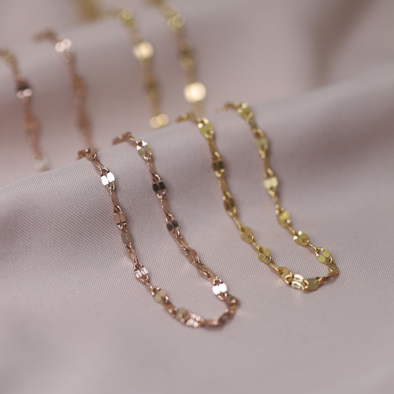 洗澡免摘不掉色闪亮玫瑰金锁骨链