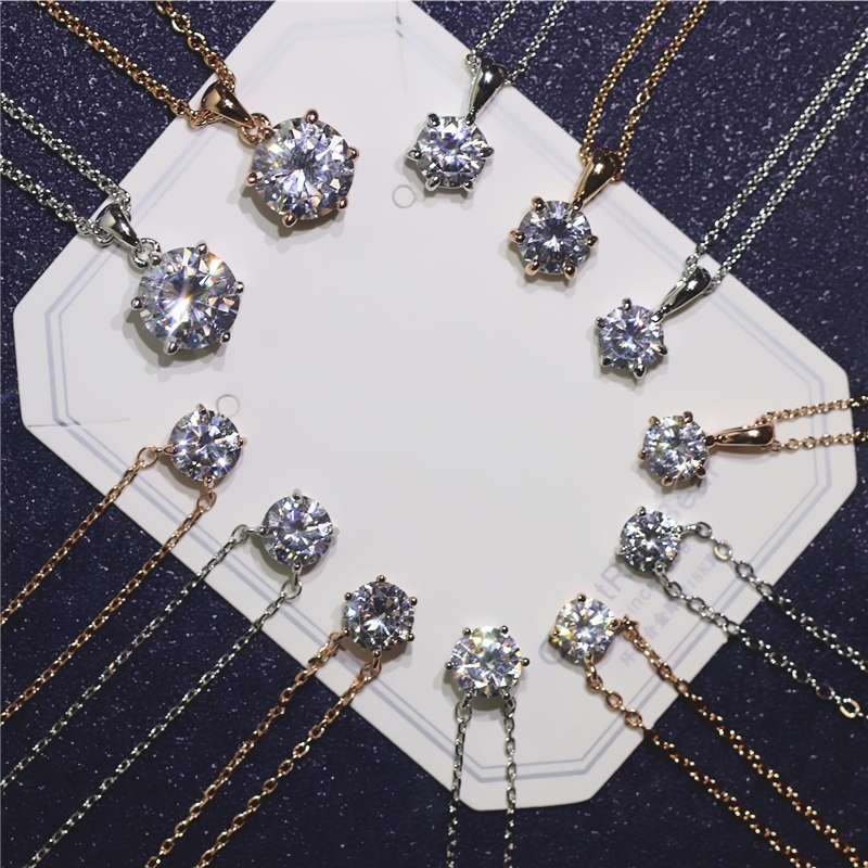 大米熊家名媛轻奢经典克拉六爪仿真钻石四爪闪耀锆石短项链锁骨链