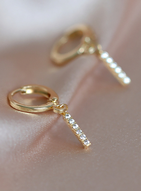 睡觉免摘日系微镶钻条耳环气质简约耳扣镀14K金感轻奢OL通勤