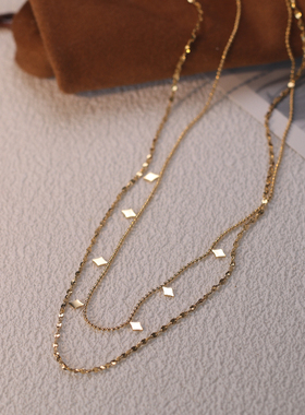 大米熊家钛钢双层女菱形项链