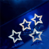 大米熊家极简轻奢白色微镶满钻五角星星个性 时尚 玫瑰金纯银针耳钉