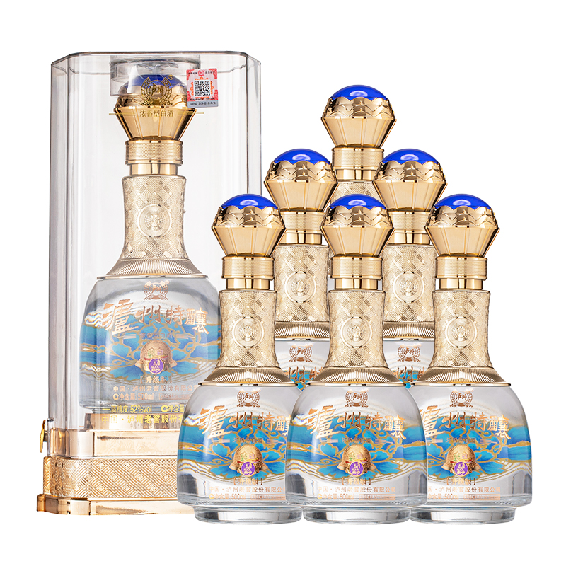 泸州特酿动彩52度浓香型白酒500ML*6瓶整箱透明礼盒装送礼