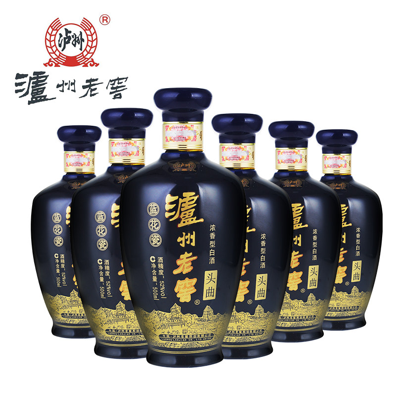 泸州老窖股份38度/52度蓝花瓷头曲500ml*6瓶浓香型白酒整箱特价