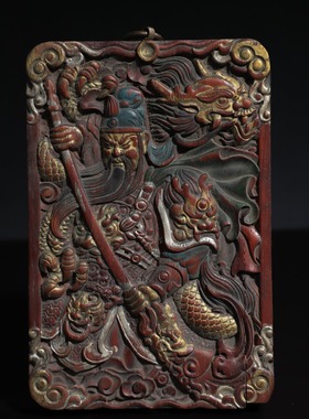 纯手工木雕武财神关公财神唐卡家里用玄关客厅桌面装饰画供奉摆件