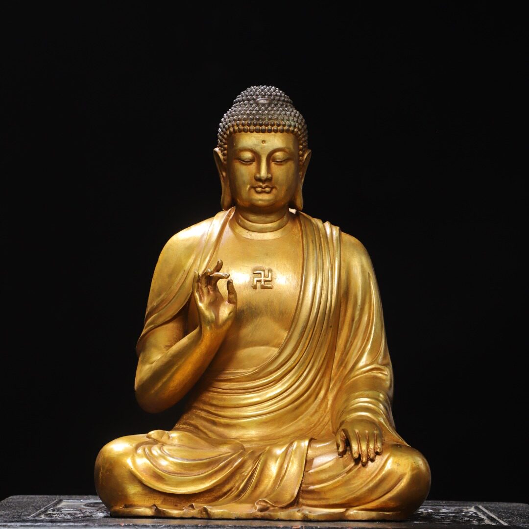 大日如来佛像藏传密宗纯黄铜鎏金家居佛堂供奉装饰工艺品桌面摆件