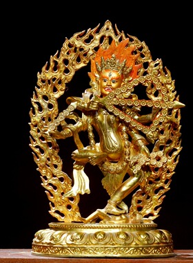 尼泊尔手工藏传密宗作明佛母菩萨神佛像纯铜鎏金佛堂供奉装饰摆件