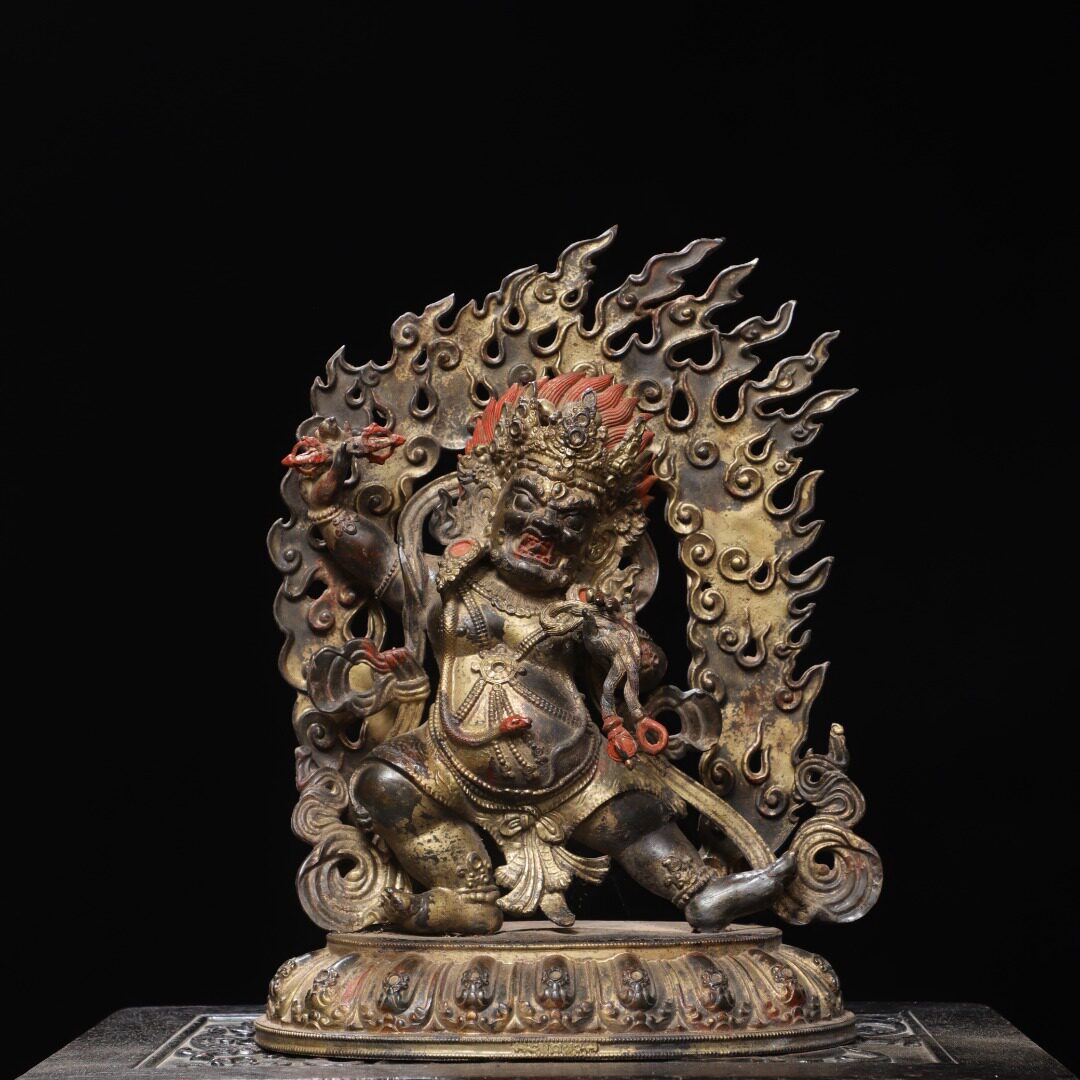 大黑天财神黄铜拓金复古金刚手菩萨佛像居家佛堂供奉香案用品摆件
