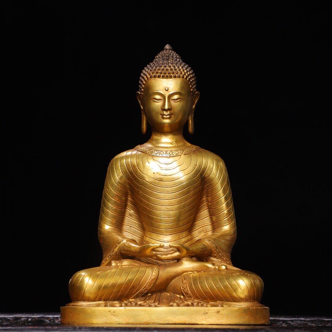 释迦牟尼大日如来佛祖纯黄铜器鎏金佛像摆件复古家居佛堂供奉装饰