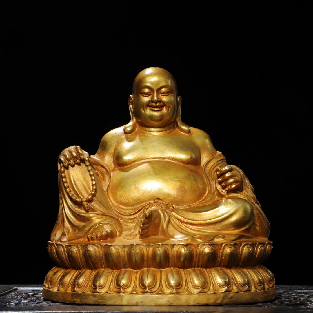 纯铜弥勒佛摆件笑佛笑口常开大肚佛坐莲像家用佛堂供奉佛像保平安