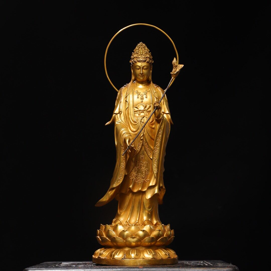 大势至菩萨神佛像西方三圣纯铜鎏金家居佛堂供奉装饰桌面复古摆件