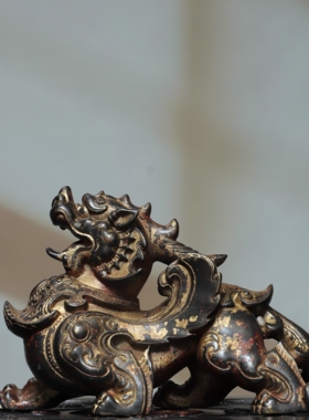 皮丘纯黄铜器雕拓金仿古铜器年兽貔貅麒麟家居佛堂桌面装饰品摆件